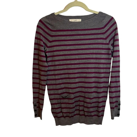LOFT PREPPY STRIPED WOOL BLEND SWEATER - Picture 1 of 4